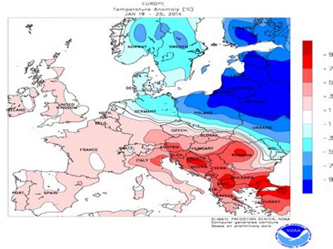 clima europa   gennaio anomalie termiche forti  contrastanti  meteo