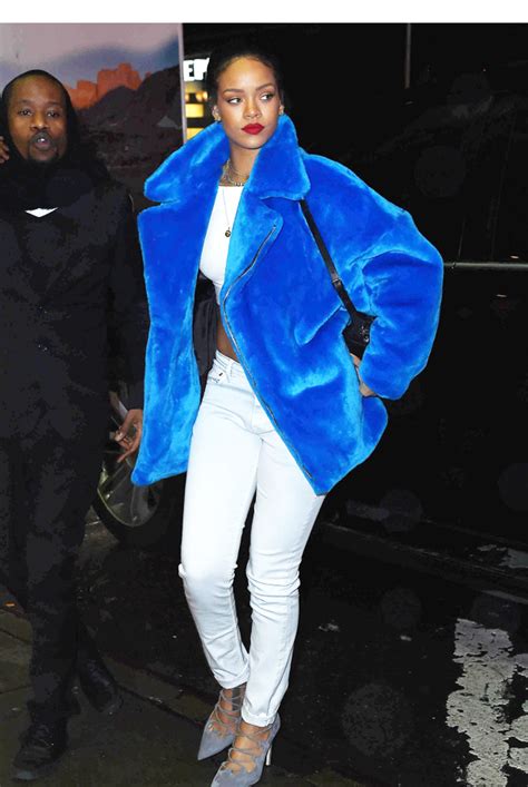 rihanna s blue coat — shop riri s smurfette faux fur jacket in nyc