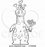Giraffe Holding Outlined Amorous Flowers Clipart Cartoon Thoman Cory Coloring Vector 2021 sketch template
