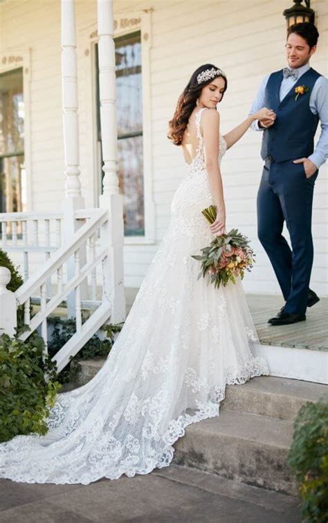 Low Back Wedding Dress With Beaded Lace Martina Liana