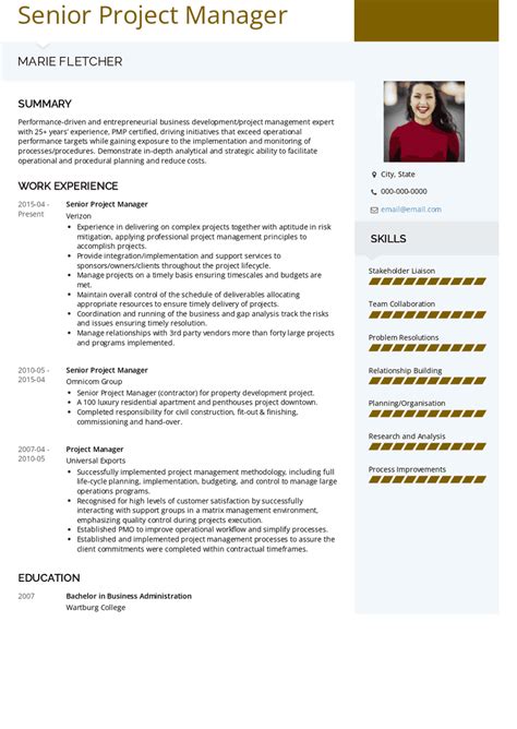 project manager resume samples  examples visualcv