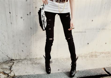 black and white girl jeans legs ripped skinny image 67537 on