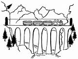 Coloring Pages Bridge Train Car Transportation sketch template