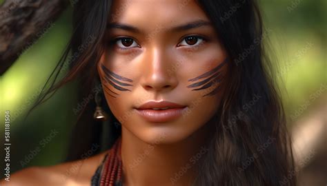 Hermosa Mujer Del Amazonas Poder Y Belleza De La Cultura Indigena Del