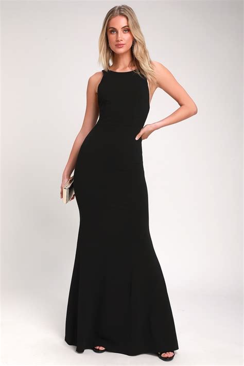 lovely black dress mermaid maxi dress backless dress lulus