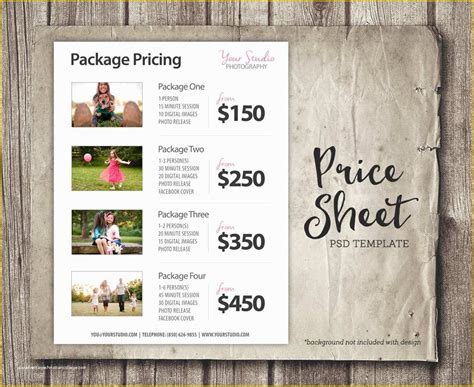 photography pricing guide template  price list template graphy pricing list sell sheet