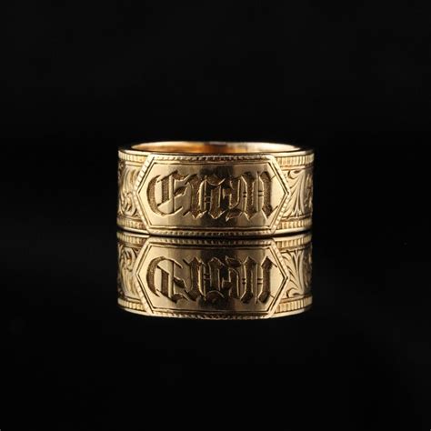 Antique Victorian 18 Karat Yellow Gold Engraved Mourning Ring For Sale
