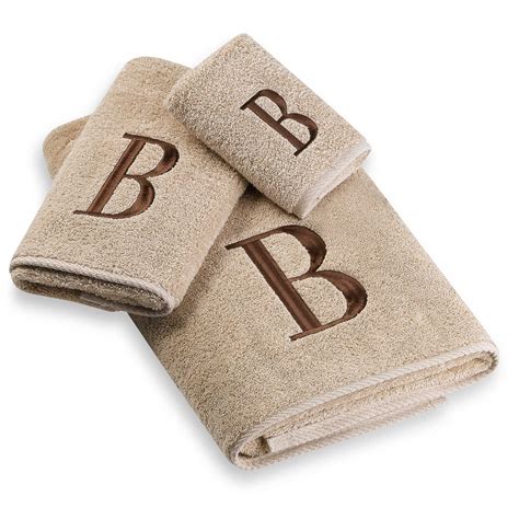 Avanti Premier Brown Block Monogram Hand Towels In Linen Monogrammed