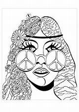 Coloring Pages Psychedelic Adults Girl Hippie Butterfly 60s Trippy Peace Color Adult Printable Drawing Glasses Stones Rolling Justcolor Getcolorings Getdrawings sketch template