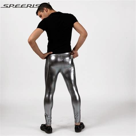 speerise hommes brillant lycra leggings mode métallique spandex pleine