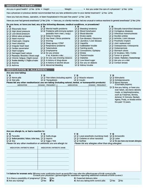 medical history forms word  printable templates
