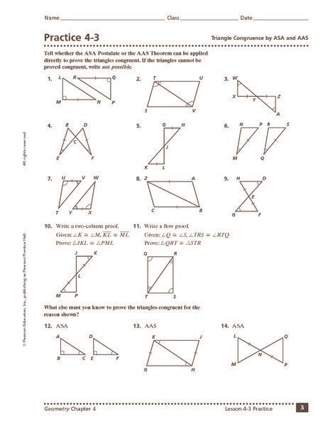 Practice 4 3 Triangle Congruence By Asa And Aas Worksheet