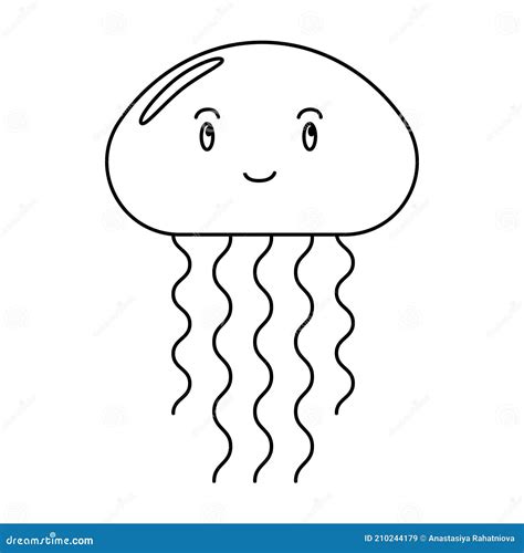 outline cartoon jellyfish isolated  white background coloring page