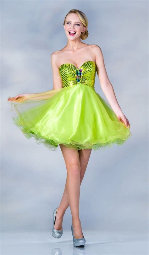 tone green yellow short prom dress strapless sequin bodice pretty girl dresses strapless
