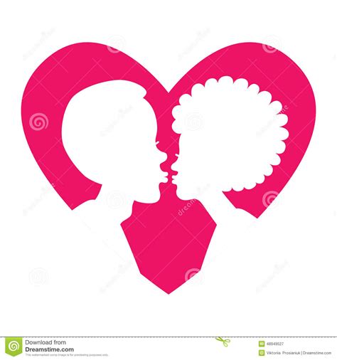 Silhouette Of Kissing Couple In Pink Heart Stock Vector
