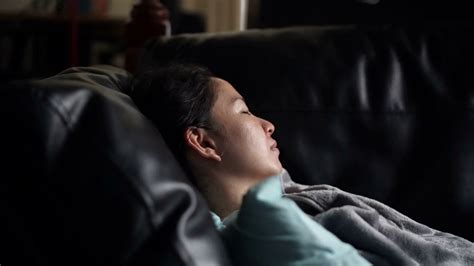 Asian Woman Sick Alone Sleeping At Sofa With Stock Footage Sbv