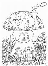 Fairy Coloring Pages House Dress Beautiful Mushroom Colouring Printable Fairies Drawing sketch template
