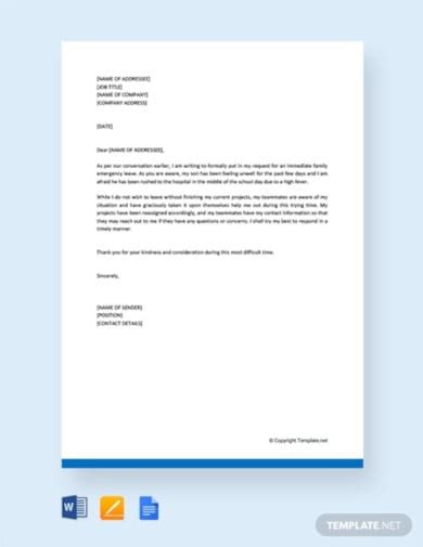 emergency letter templates google docs word pages