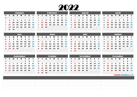 printable  yearly calendar  templates