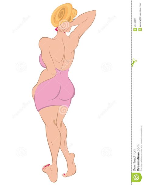 cartoon girl with blond hair in pink dress bear feet back view cartoon