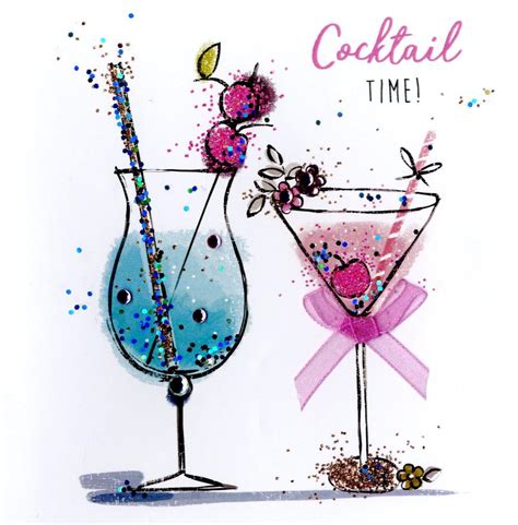 Cocktail Time Happy Birthday Hand Finished Greeting Card Cards