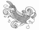 Fish Coloring Koi Pages Drawing Carp Colouring Outline Printable Adult Kids Line Clipart Aquarium Jellyfish Saltwater Getdrawings Print Paisley Realistic sketch template