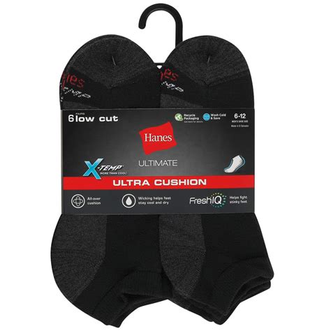 Hanes Mens Ultra X Temp Ultra Cushion Low Cut Socks 6 Pack Bobs Stores