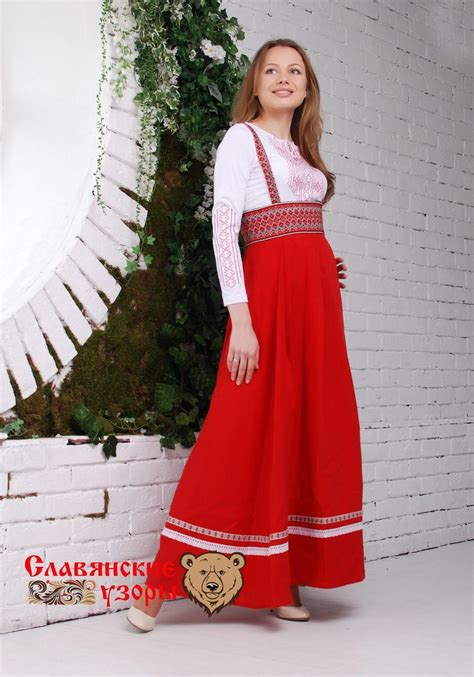 Traditional Russian Red Sarafan Slavic Dress Linen Dress Etsy
