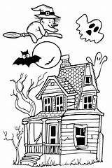Pages Halloween Print Color Haunted House Spooky Coloring Kids Adults sketch template