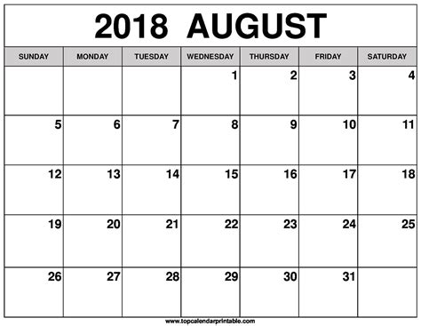august calendar fillable template