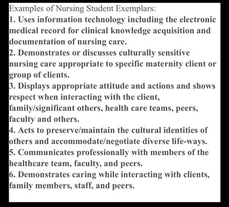 examples  nursing student exemplars   cheggcom