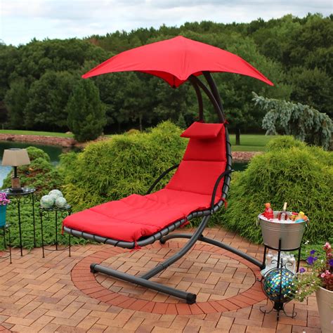 sunnydaze floating chaise patio lounger swing chair  canopy red walmartcom walmartcom