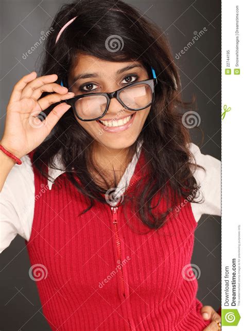 beautiful teen wearing glasses stock image image of