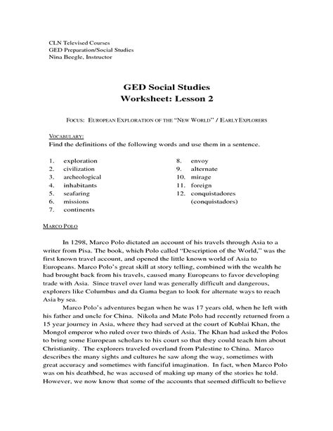 ged social studies worksheets