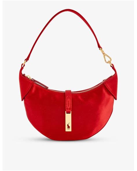polo ralph lauren id logo embossed satin shoulder bag in red lyst uk