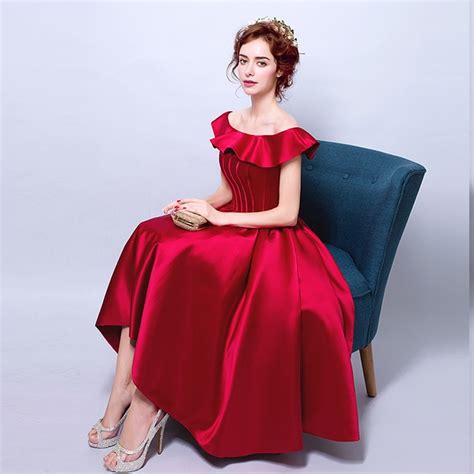 elegant off the shoulder dark red vintage prom dress knee
