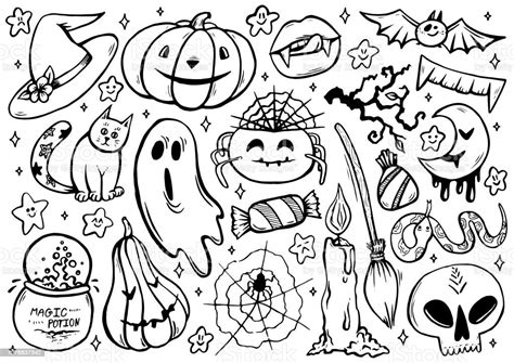 halloween coloring page  spooky objects hand drawn cute halloween