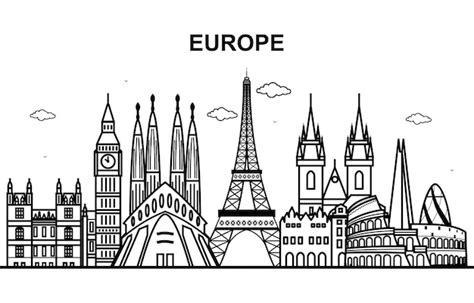 stadt  der europa  stadtbild skyline linie premium vektor