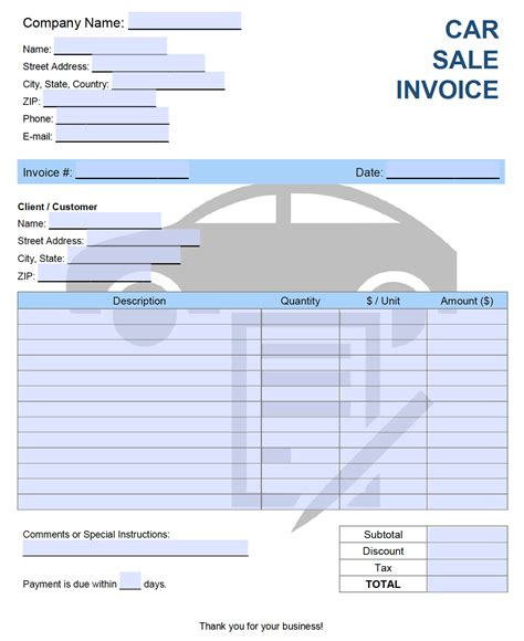 car sale invoice template