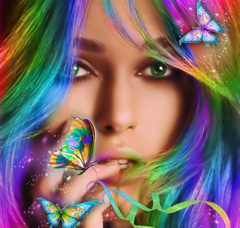 Hair Beautiful Butterflies Girl Colorful Wallpapers Hd