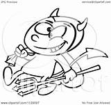 Devil Carrying Sack Pitchfork Outlined Boy Toonaday Royalty Clipart Vector Cartoon sketch template