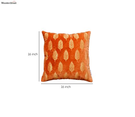 buy orange embroidered velvet cushion cover set of 2 16 x 16 inches