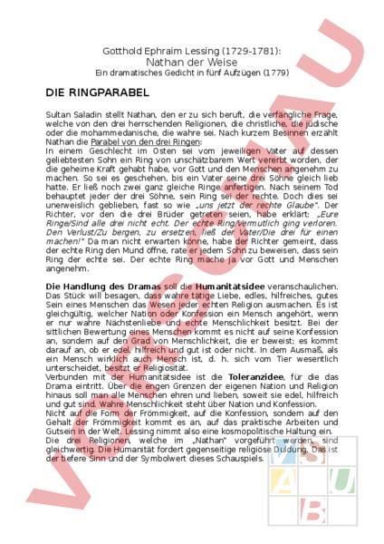 arbeitsblatt die ringparabel deutsch lesefoerderung