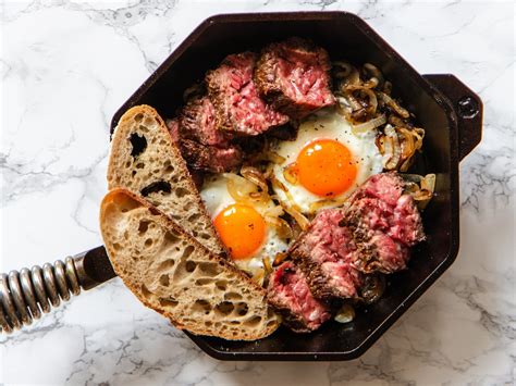 breakfast steak  eggs skillet  pan recipe indulgent eats