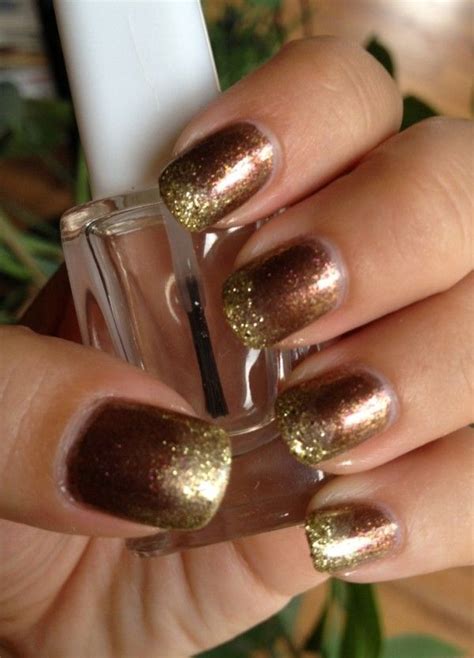 Gold And Brown Ombre Glitter Nails Thanksgiving