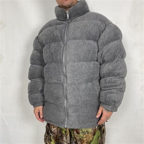 vintage oversized fleece puffer jacket  grey borg depop