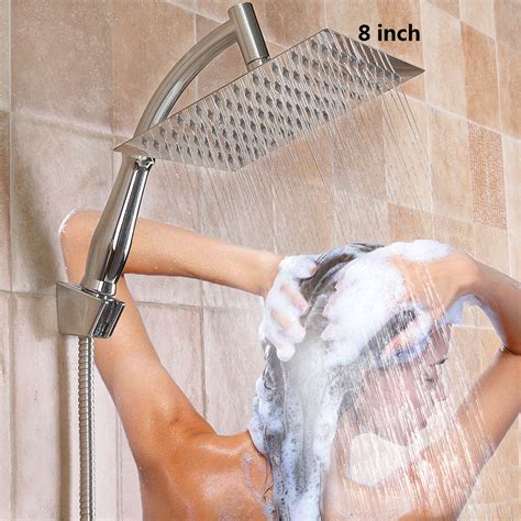 8 Rain Shower Head Square Stainless Bathroom Rainfall Overhead Shower