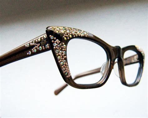 vintage 50 s square cat eye rhinestone eyeglass frames etsy glasses