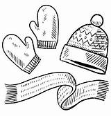 Winter Clothing Scarf Sketch Hat Drawing Coloring Pages Mitten Clipart Mittens Clothes Clip Template Doodle Christmas Mitt Illustration Vector Sketches sketch template