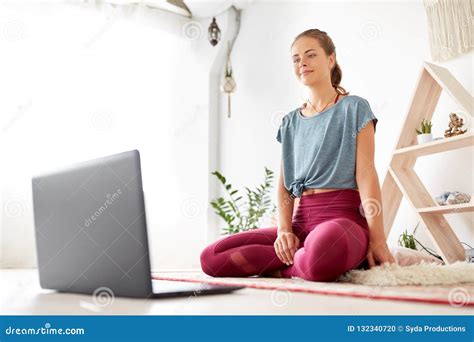 woman  laptop computer  yoga studio stock photo image  girl internet
